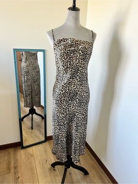 Leopard Print Slip Midi Dress - Brown/Black - BEBE
